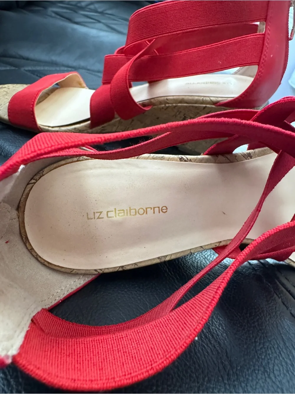 Liz Claiborne Red Strappy Cork-Style Wedge Sandals